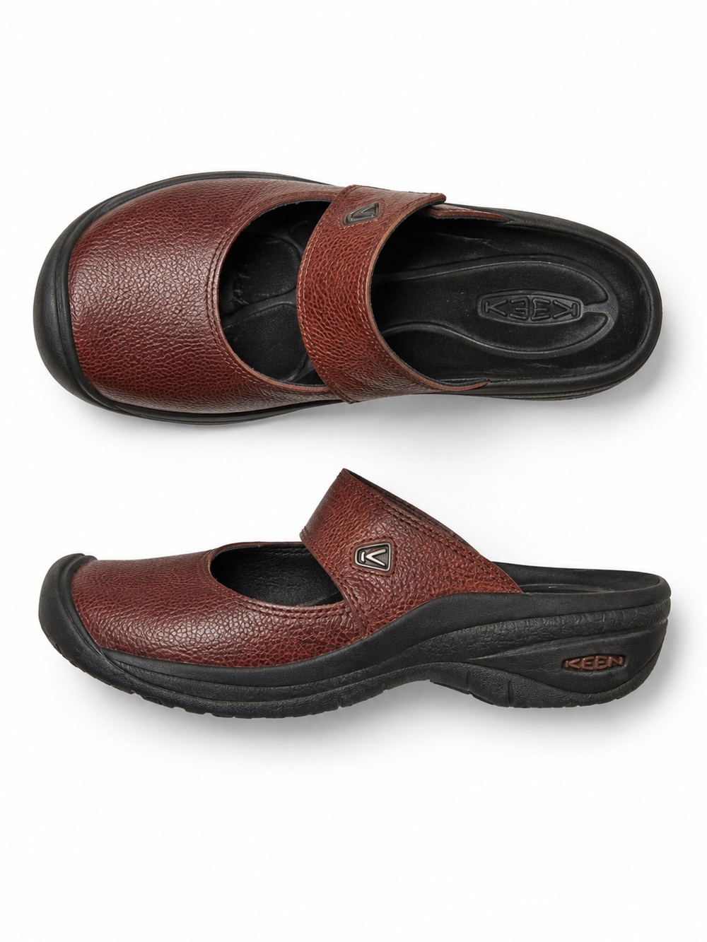 KEEN Saratoga Leather Mary Jane Mule Clogs Brown Comfort Shoes Women’s 8.5